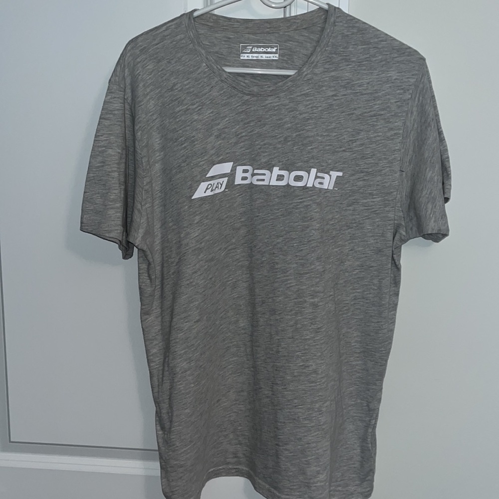 Vintage Great play Babolat Retro player gray grey crew Tennis Court T shirt XL/L